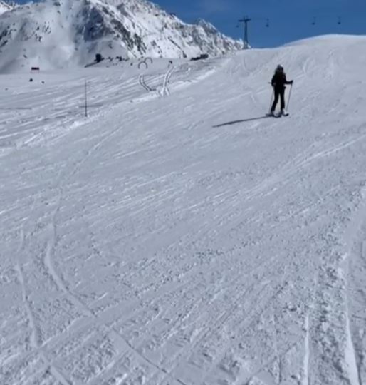 Tina hit the slopes in full skiing attire