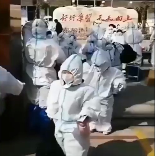 Little ones are going to school dressed in hazmat suits