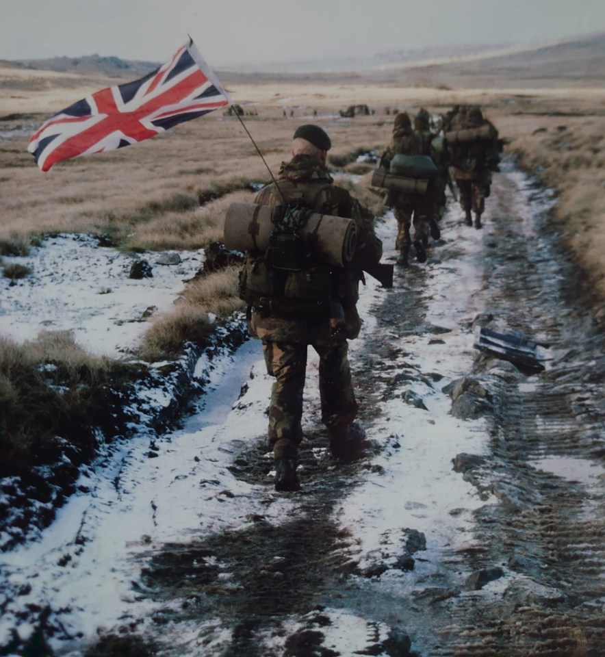 1982: Six marines were seen on a yomp across the Falklands on the day Argentina surrendered