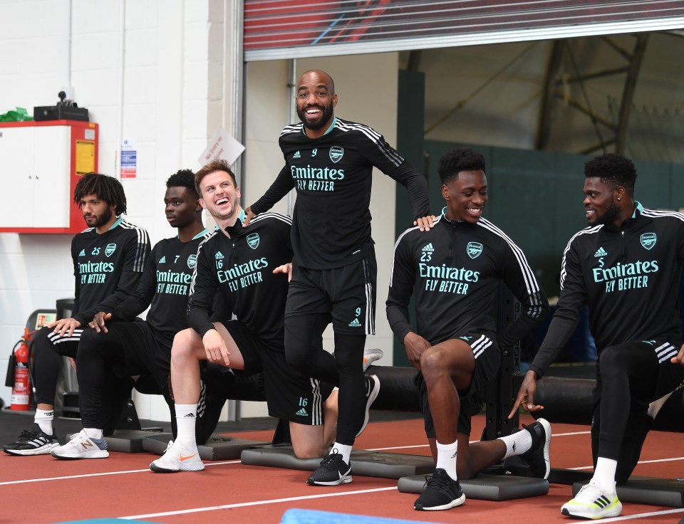 Arsenal's stars shared a laugh in training on Sunday