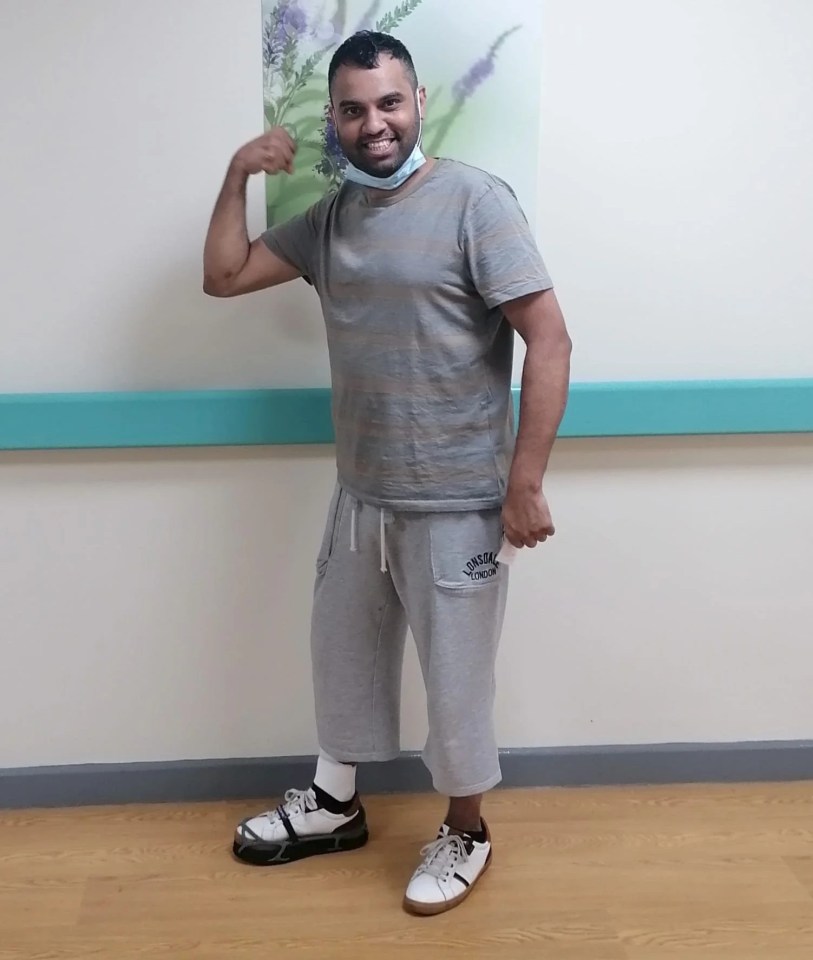 Imran Choudhury has taken his first steps a year after falling 200ft from rocks