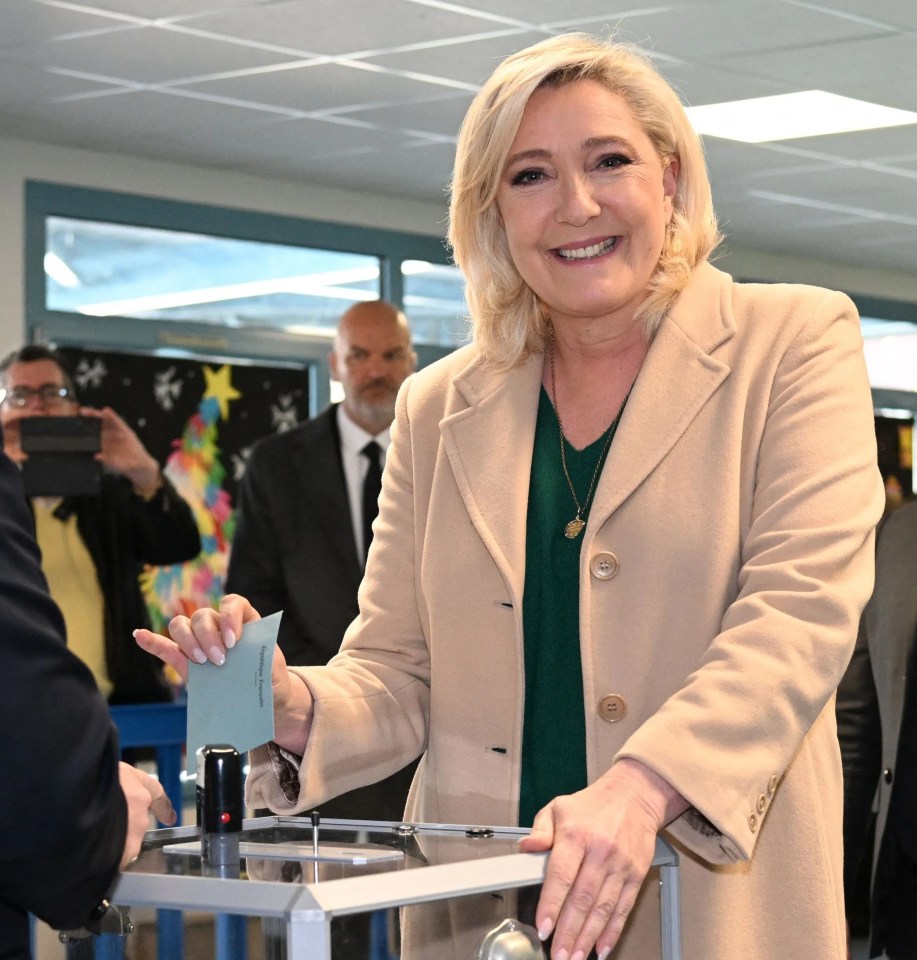 French far-right party Rassemblement National  presidential candidate Marine Le Pen casting her ballot today