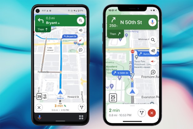 Google Maps navigation on Android and iOS.