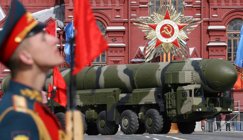 A Russian Topol-M ICBM launcher at a Victory Day Parade in Moscow's Red Square