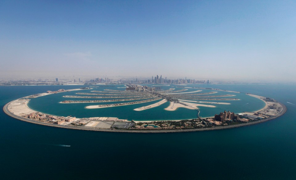 An aerial view of The Palm Jumeirah is seen in Dubai