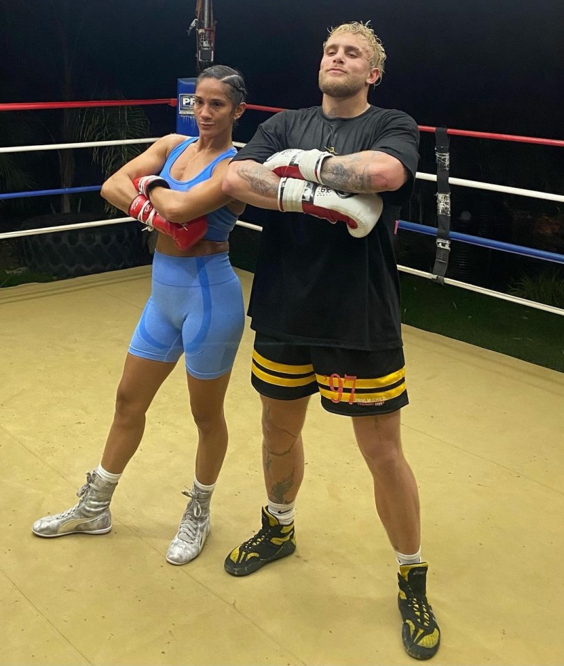 Amanda Serrano and Jake Paul training together