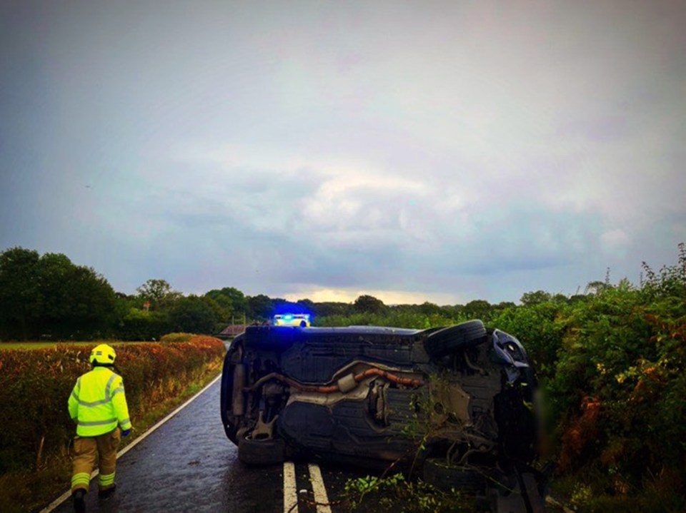 Katie rolled the car in a smash in the early hours of this morning.