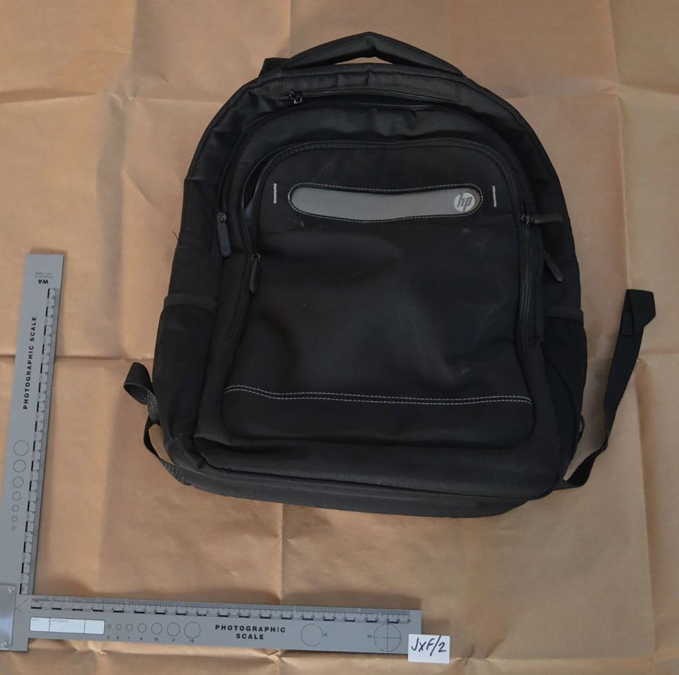 The black backpack worn by Ali and found at Belfairs Methodist Church