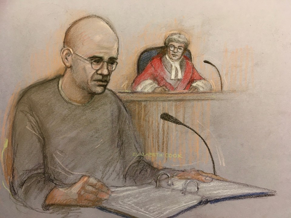 A court artist sketch of Cole giving evidence at Cardiff Crown Court