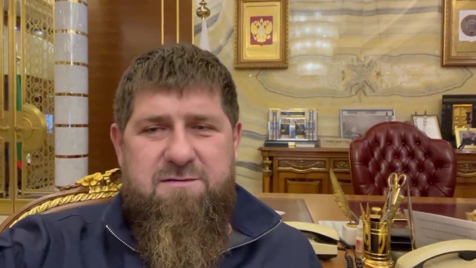 Ramzan Kadyrov in his gold covered office - including golden scissors and pens