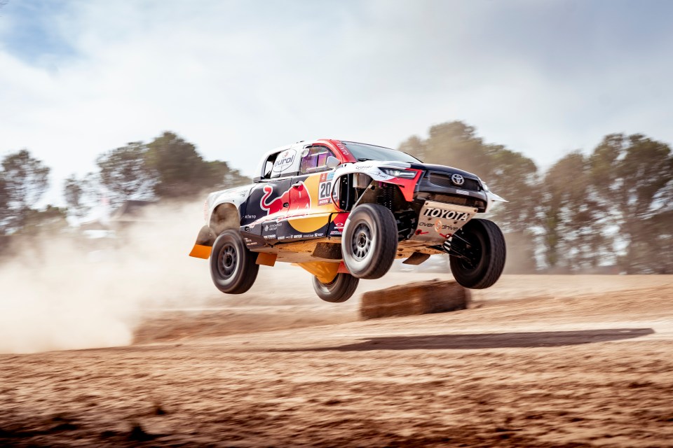 Flying lessons in Nasser's Dakar-winning Gazoo Racing Hilux pick-up truck, powered by a monster 5-litre V8