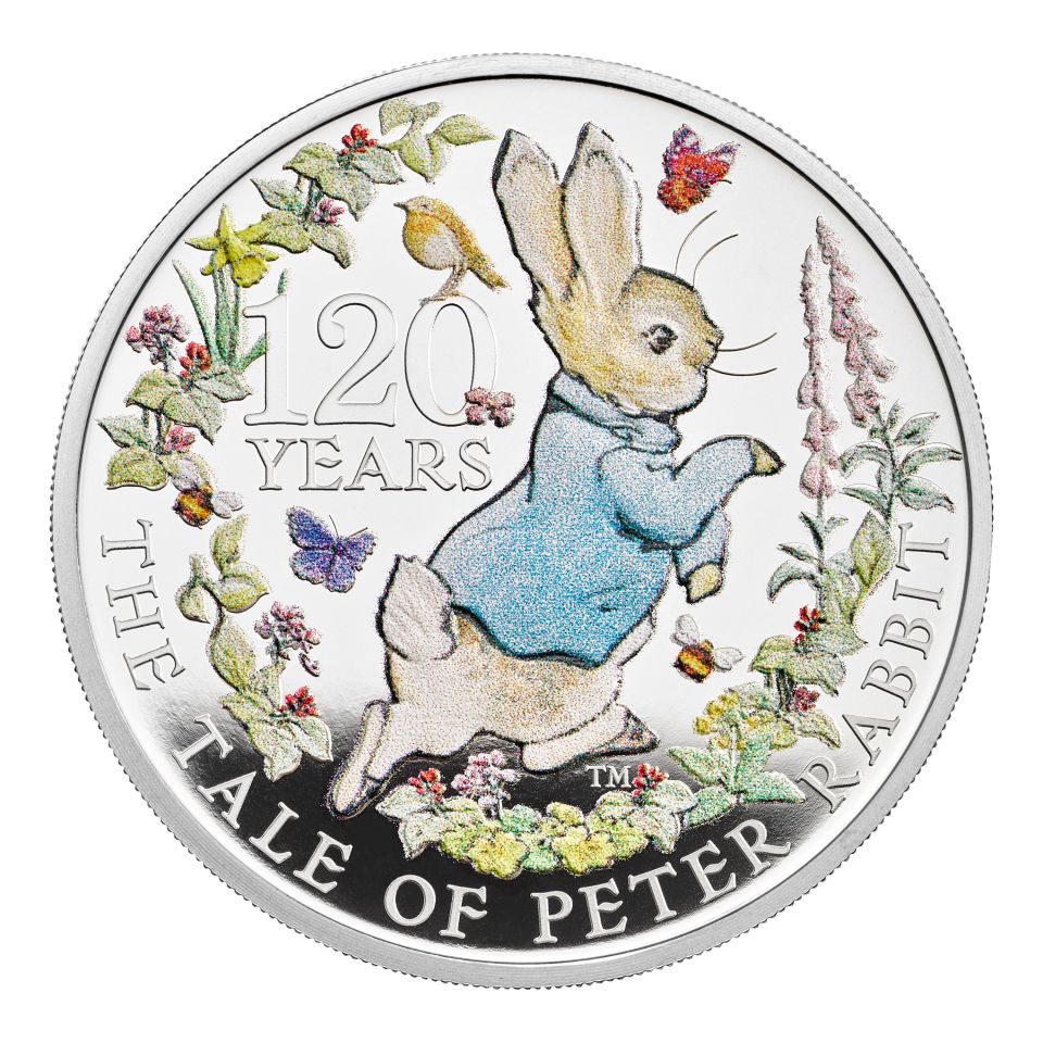 Royal Mint's coloured £5 coin featuring Beatrix Potter's Peter Rabbit to mark 120 years of the children's favourite