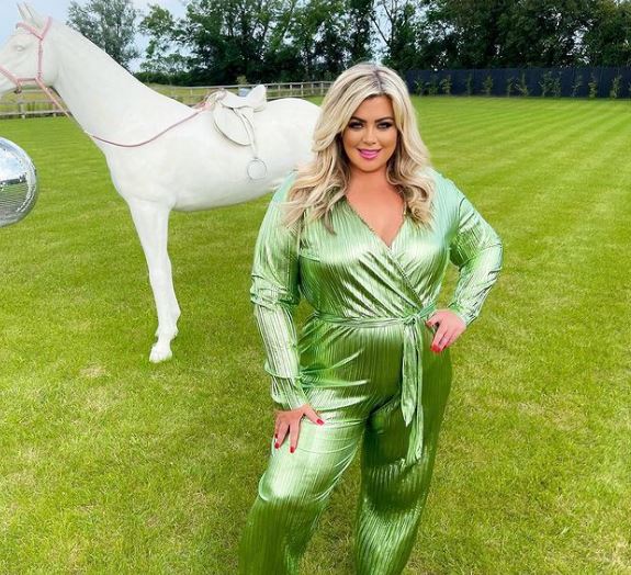 Gemma Collins has revealed her three-stone weight loss in a glam green jumpsuit