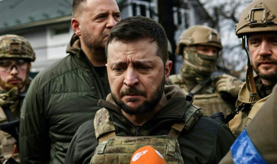 Ukainian President Volodymyr Zelensky burst into tears as he visited Bucha, he said Russian leadership was responsible for civilian killings