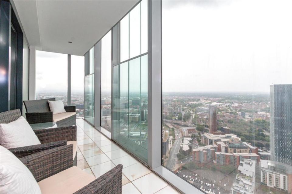 The apartment boasts stunning views of Manchester city centre