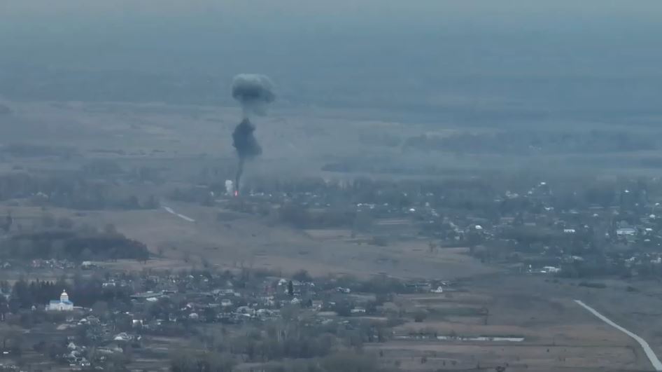 Smoke rising the the battlefield as Russian vehicles burn