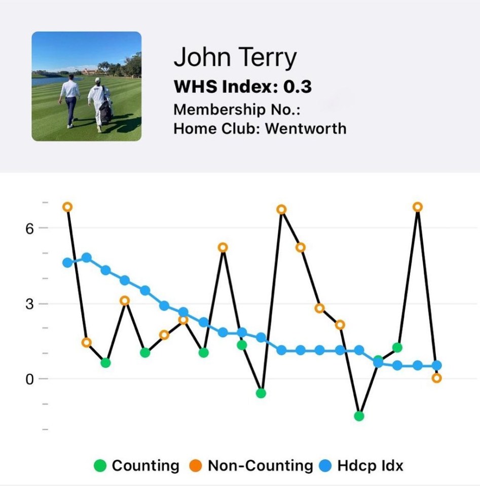 The graph shows Terry's road to becoming a scratch golfer, a feat that takes extraordinary talent