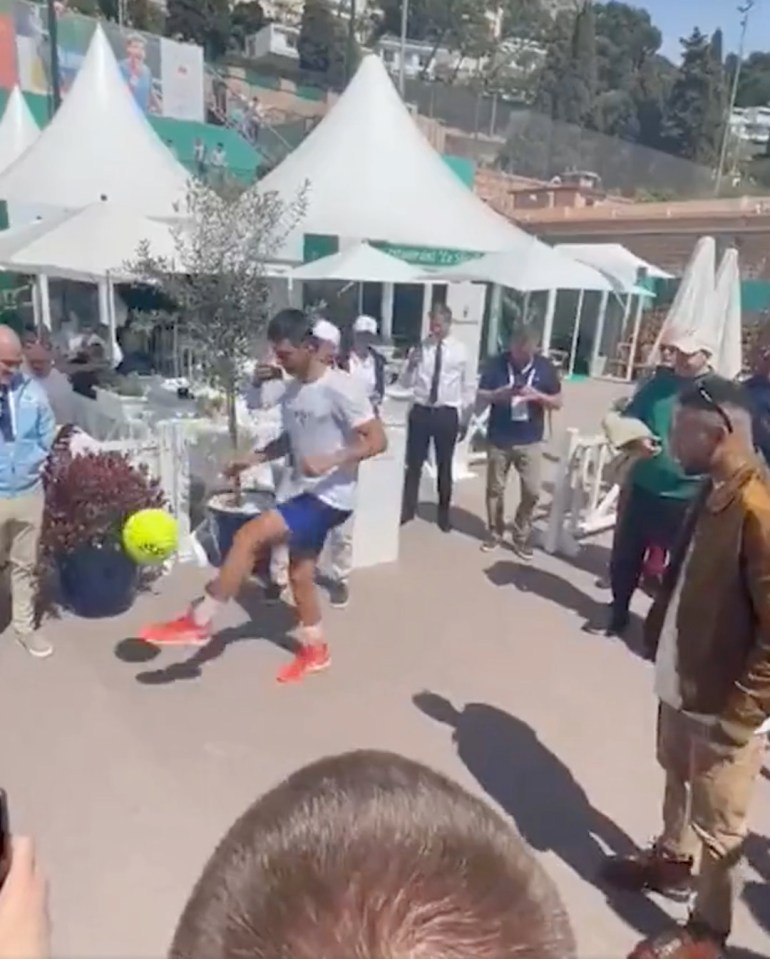 Novak Djokovic showed some skills during a kickaround with Neymar and Marco Verratti