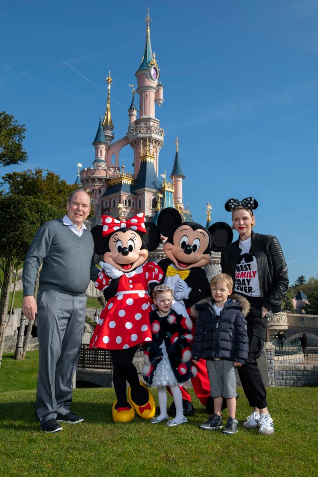 Prince Albert II, Princess Charlene and their two children, Jacques and Gabriella de Monaco visiting the park