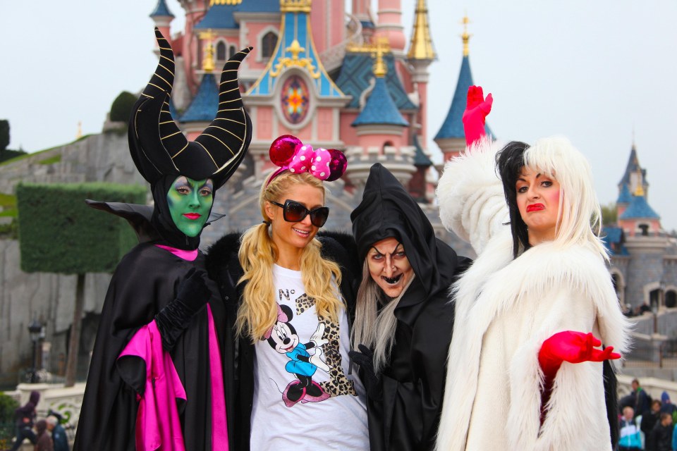 Paris Hilton celebrating Halloween with Maleficent, the Evil Witch and Cruella