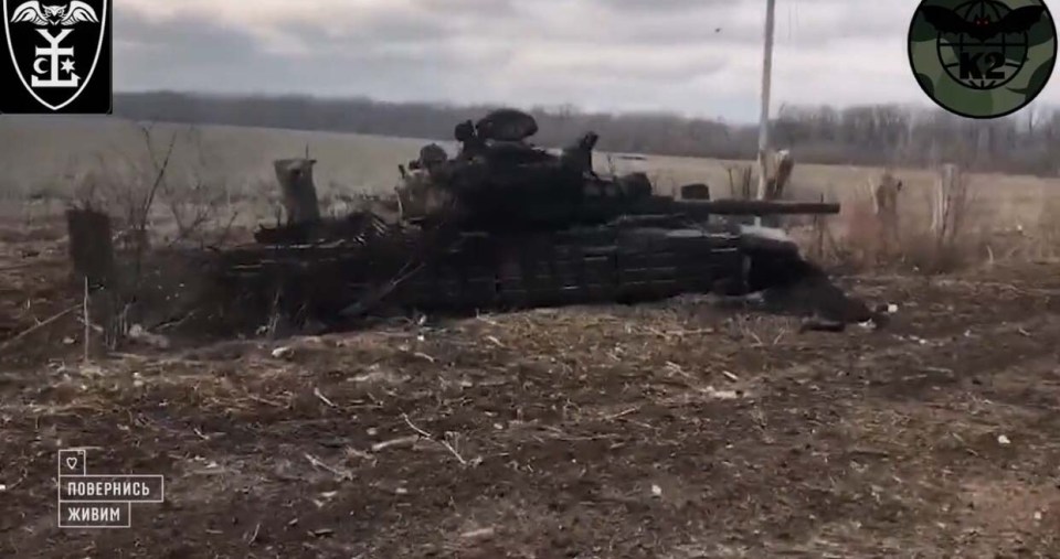 The remnants of the destroyed armoured vehicles were left scattered on the rural road