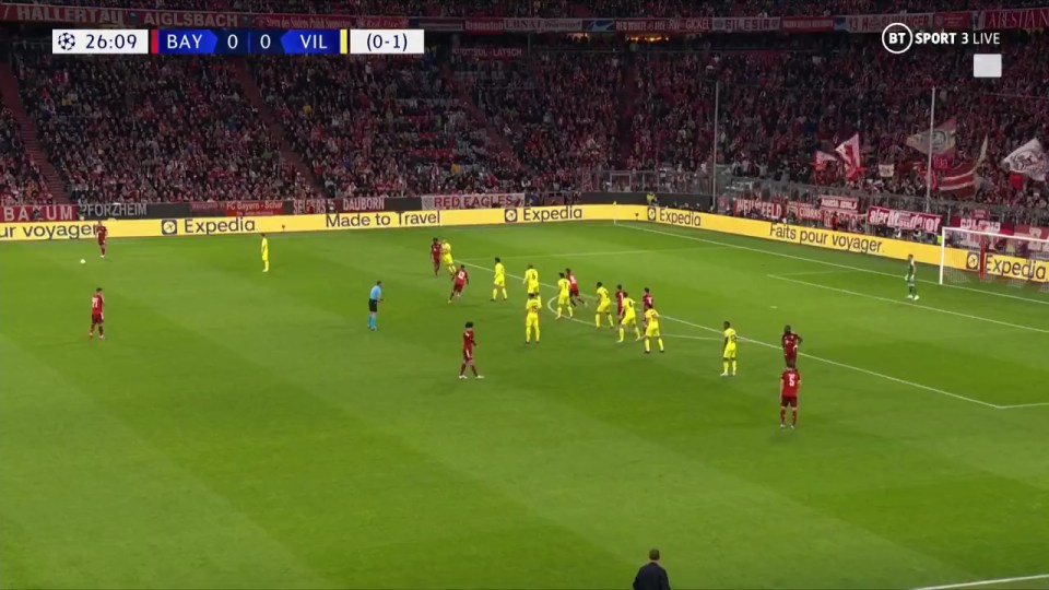 Villarreal lined up normally to defend a free-kick