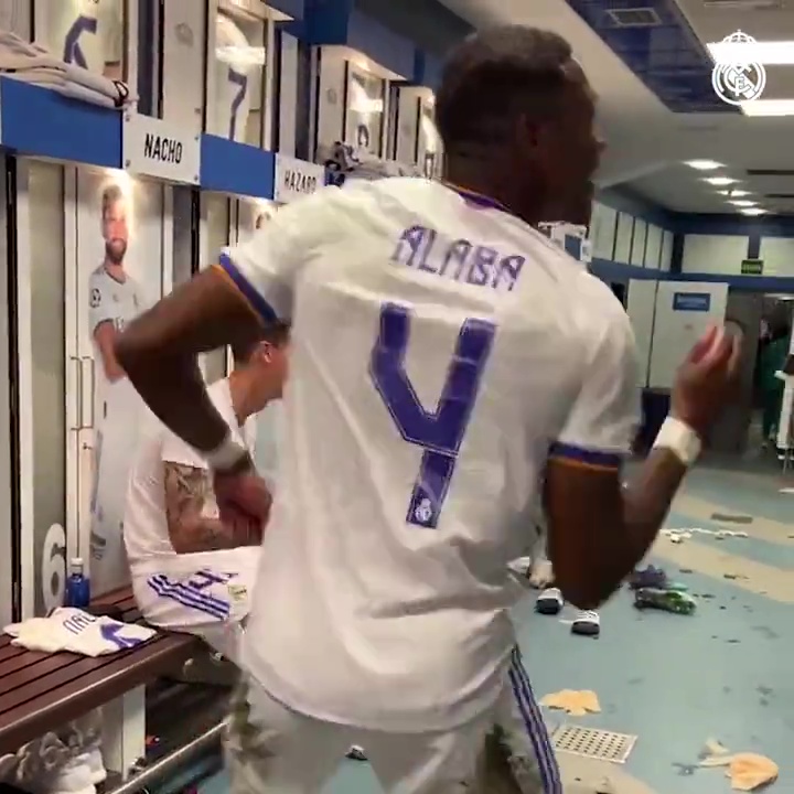 The defender jigged along to music in the home dressing room