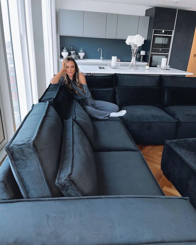 Charlotte Crosby's giant blue corner sofa is great for hosting guests