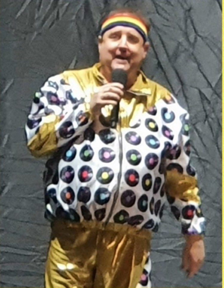 The comedian wore a brightly-coloured tracksuit