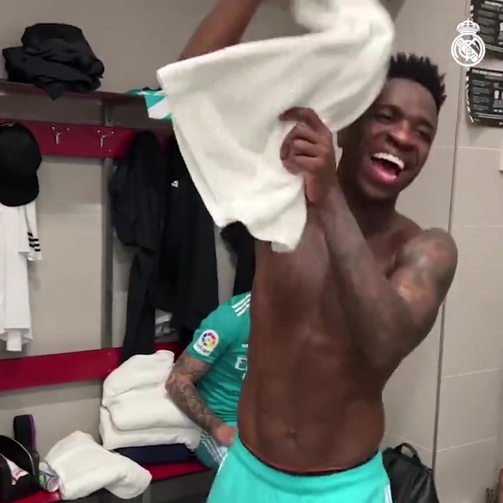 Vinicius Junior was another player going wild in the dressing room after the match