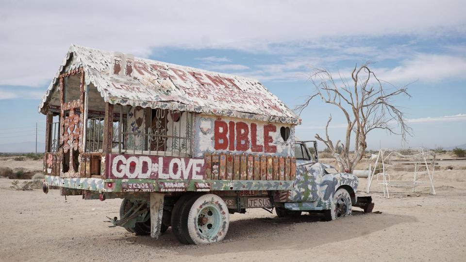 A trailer with a Christian message on the site