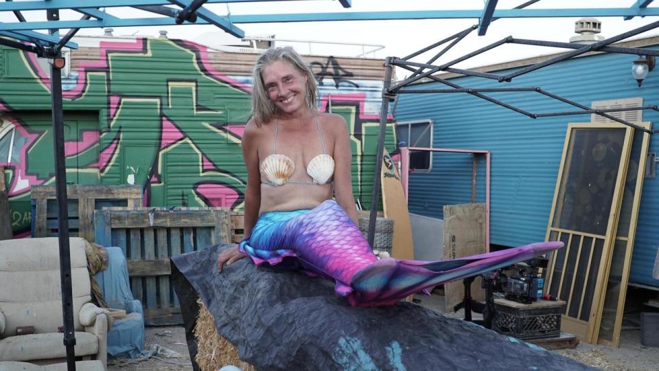 Human mermaid Dot left all her belongings behind when she came to Slab City