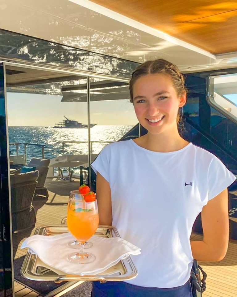 Emery Wallerich gets to live and eat on board yachts working as a stewardess