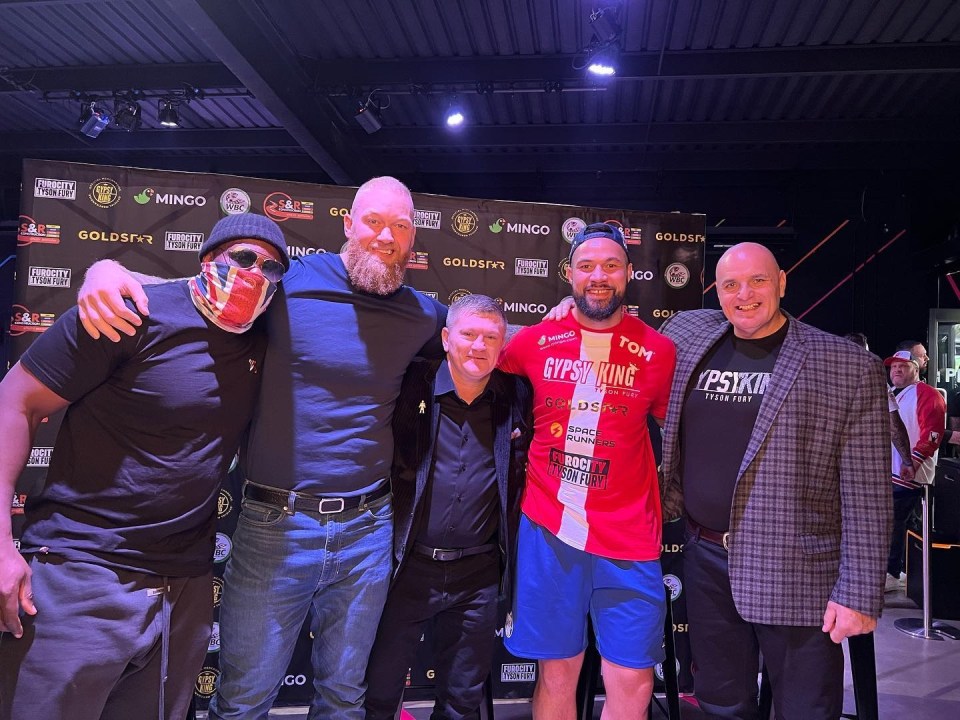 Bjornsson towers over, from left to right, Derek Chisora, Ricky Hatton, Joseph Parker and John Fury