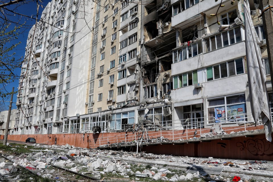 An apartment block damaged by a Russian missile strike in Odesa, southern Ukraine