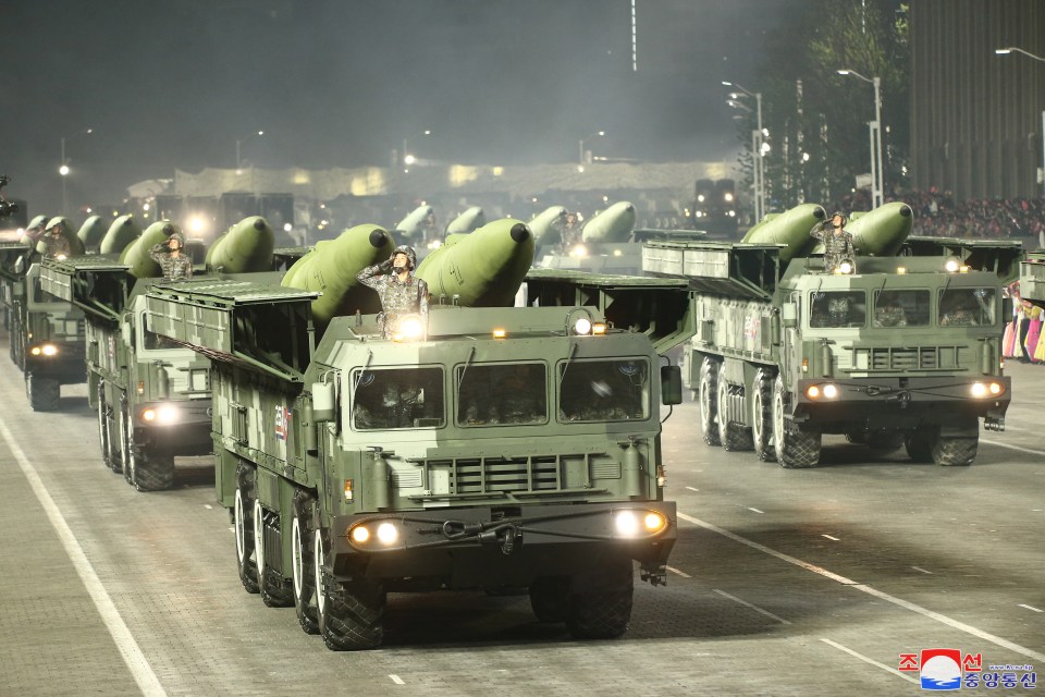 Missiles and transport vehicles were displayed in the military parade