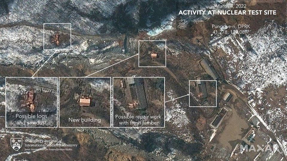 Satellite images by Maxar showed three spots at the Punggye-ri nuclear testing site where fresh activity appeared to be taking place in March