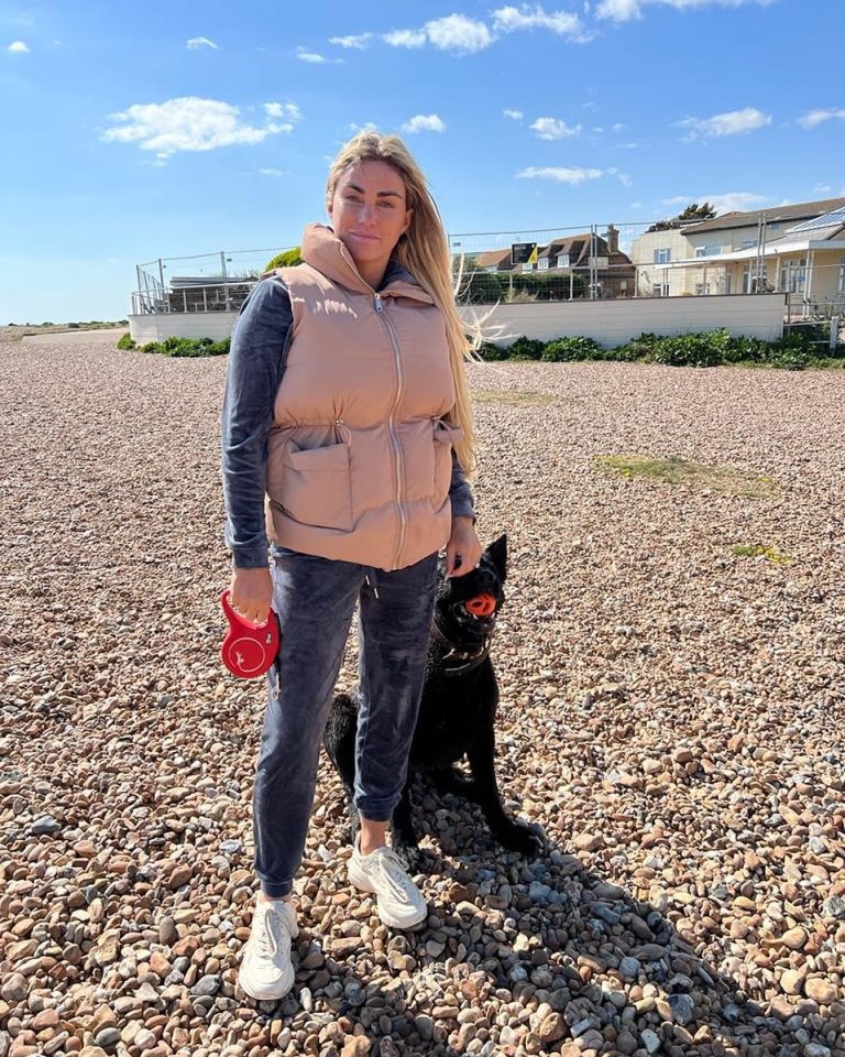 Katie took Blaze for a walk on the beach - and fans had something to say about it