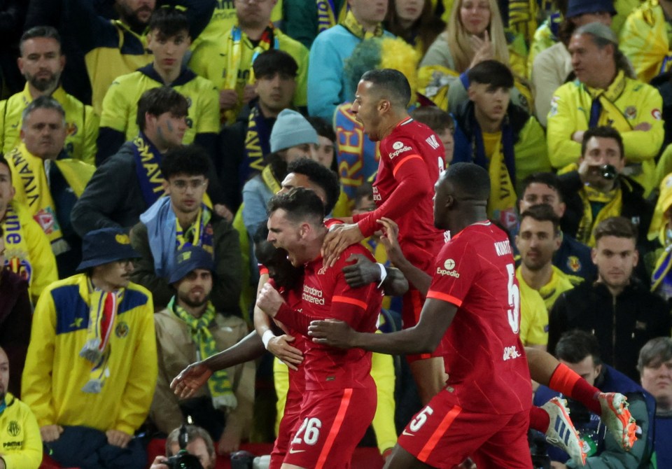 Liverpool players celebrate Sadio Mane's second goal that could prove crucial