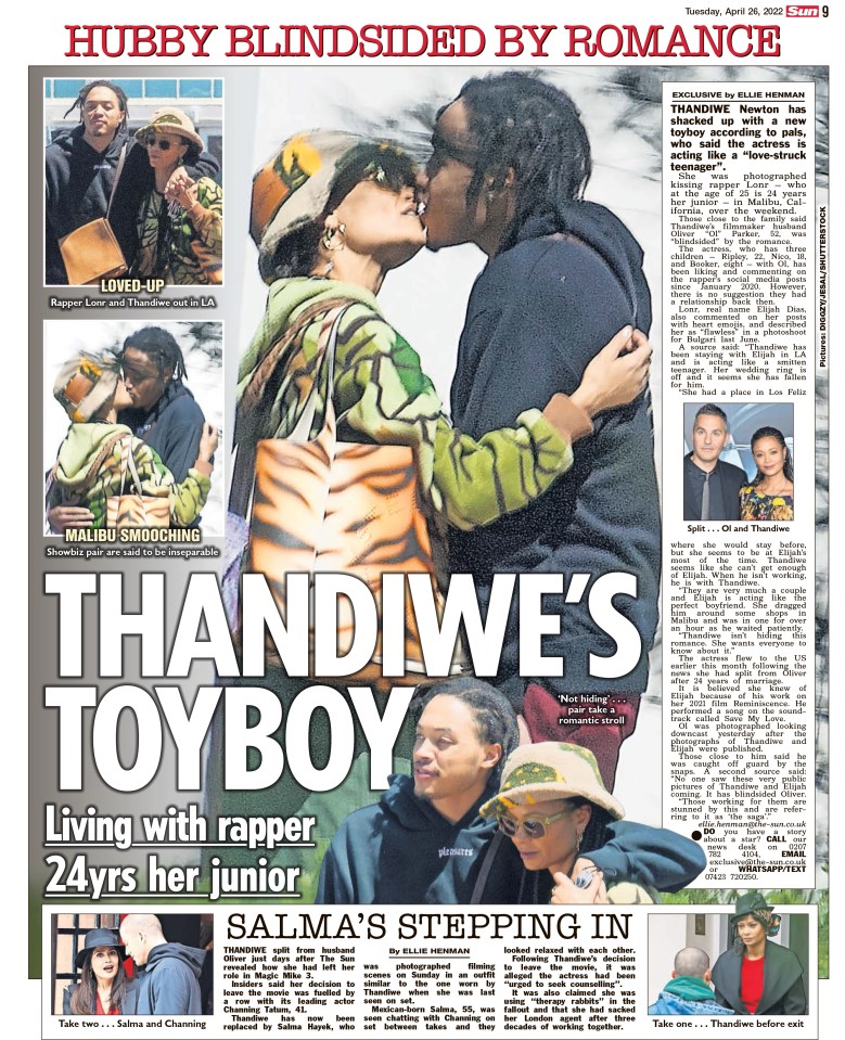 The Sun revealed that Thandiwe, 49, was pictured kissing rapper Lonr, 26, last week