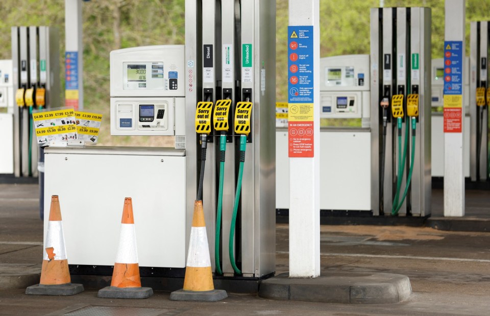 The signs inform customers that fuel is sold out at a Tesco petrol station in Hatfield