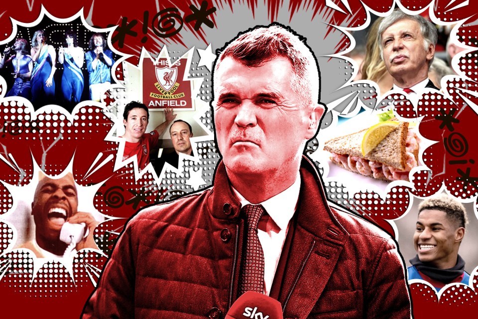 Illustration of Roy Keane with various images and text surrounding him.