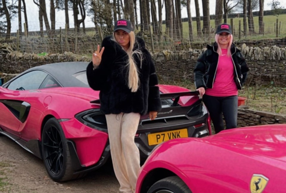 Katie Price filming with the Pink Ferrari with Lisa Marie Brown