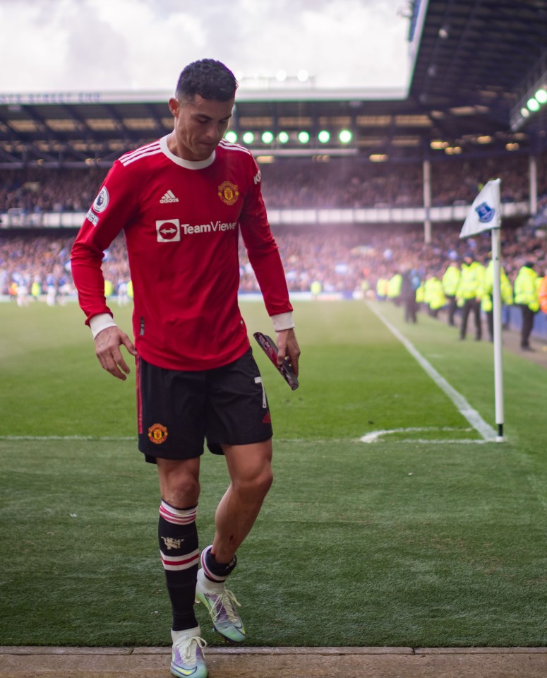 Cristiano Ronaldo reacted angrily towards an Everton fan as he headed down the tunnel