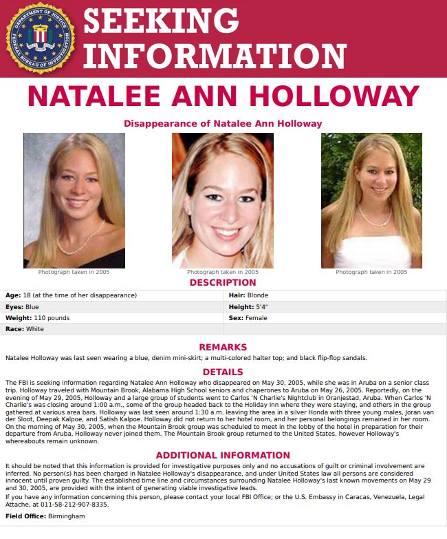 FBI poster still calling for information on Natalee's disappearance