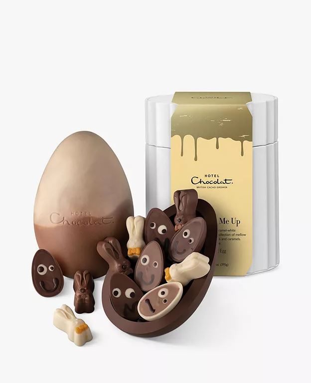 This extra-thick egg comes with choc characters with different fillings, like City Bunnies filled with hazelnut praline