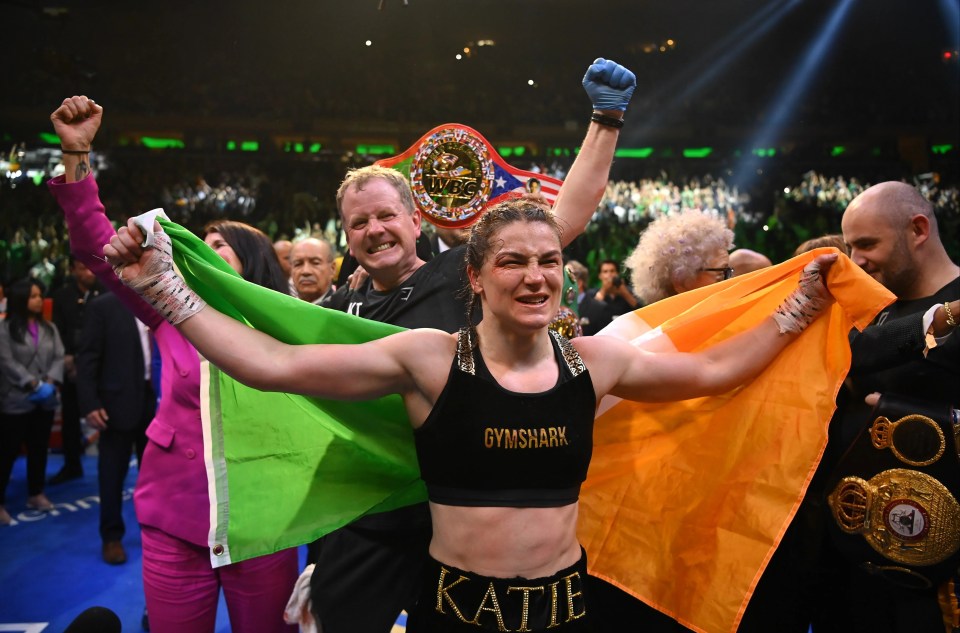 Katie Taylor celebrates her historic victory