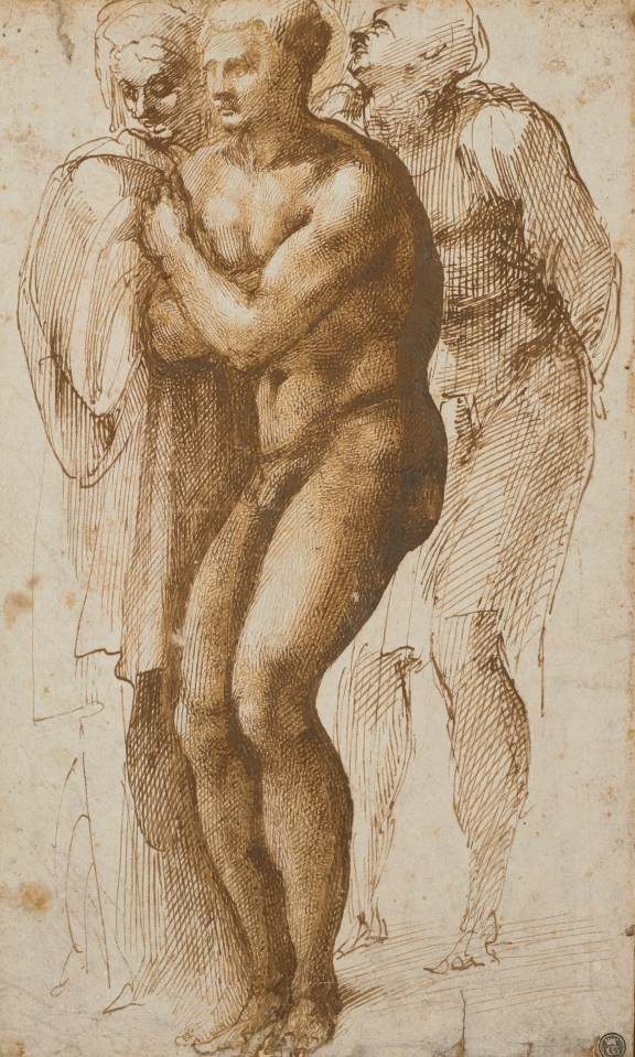 The pen and brown ink work depicts a nude man flanked by two figures, and is tipped to sell for £26million