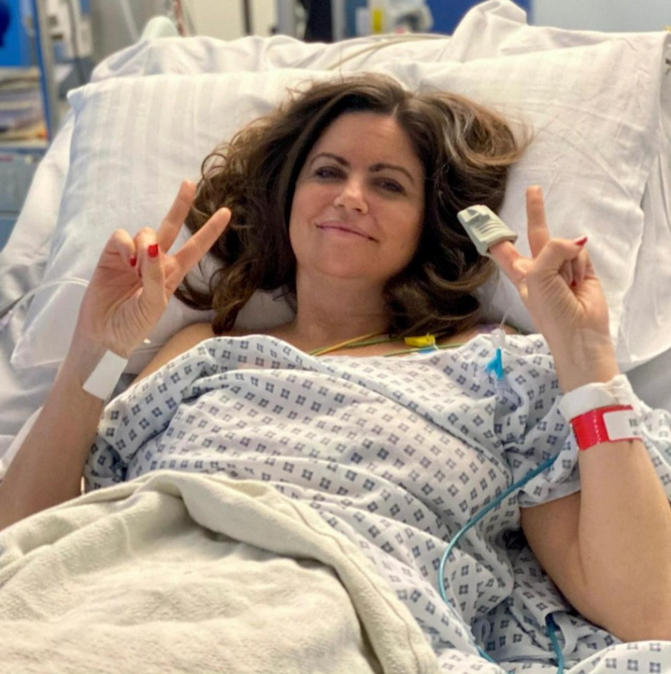 Deborah, pictured after an op in 2020, was surrounded by family when she posted