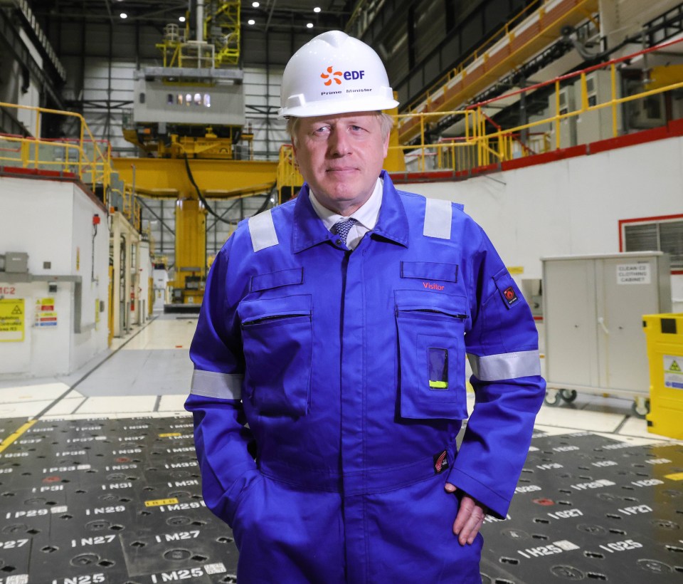 Boris Johnson, pictured at Hartlepool Power Station, vowed to slash energy bills by building a nuclear reactor every year